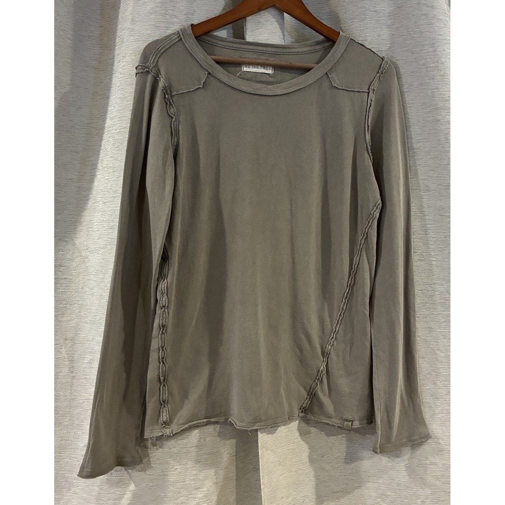 We The Free Wild Womens Long Sleeve T-Shirt Gray Grunge Size Large